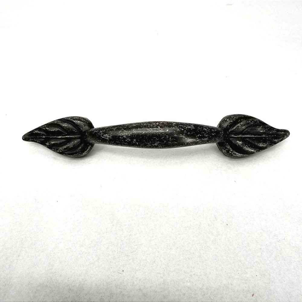 Leaf Cabinet Drawer Pulls 3" Hole Centers Black Iron Rustic SET of 4 Gothic